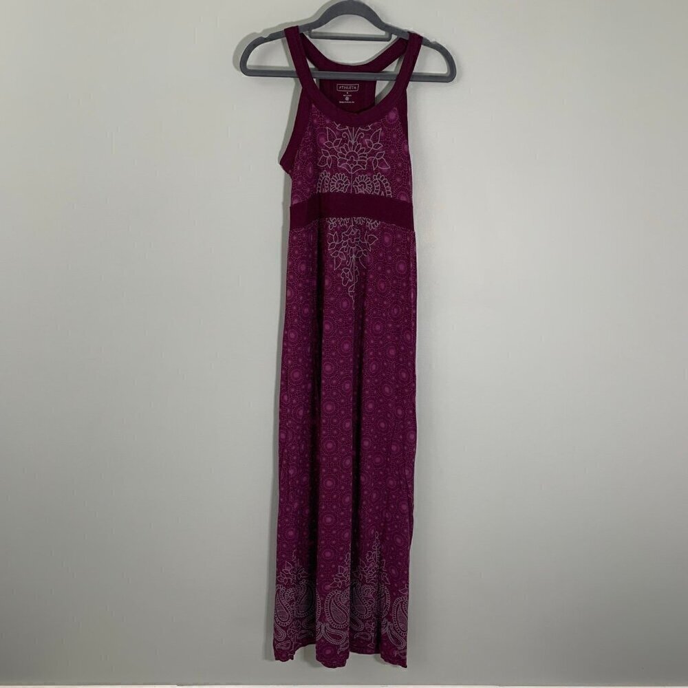 Athleta Womens Purple Paisley Racerback Maxi Dress Built-in Shelf Bra Size‎ S